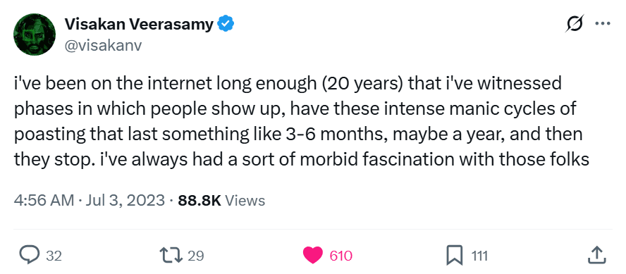 Screenshot of the first tweet in Visa's thread about the lifecycle of many people on the internet