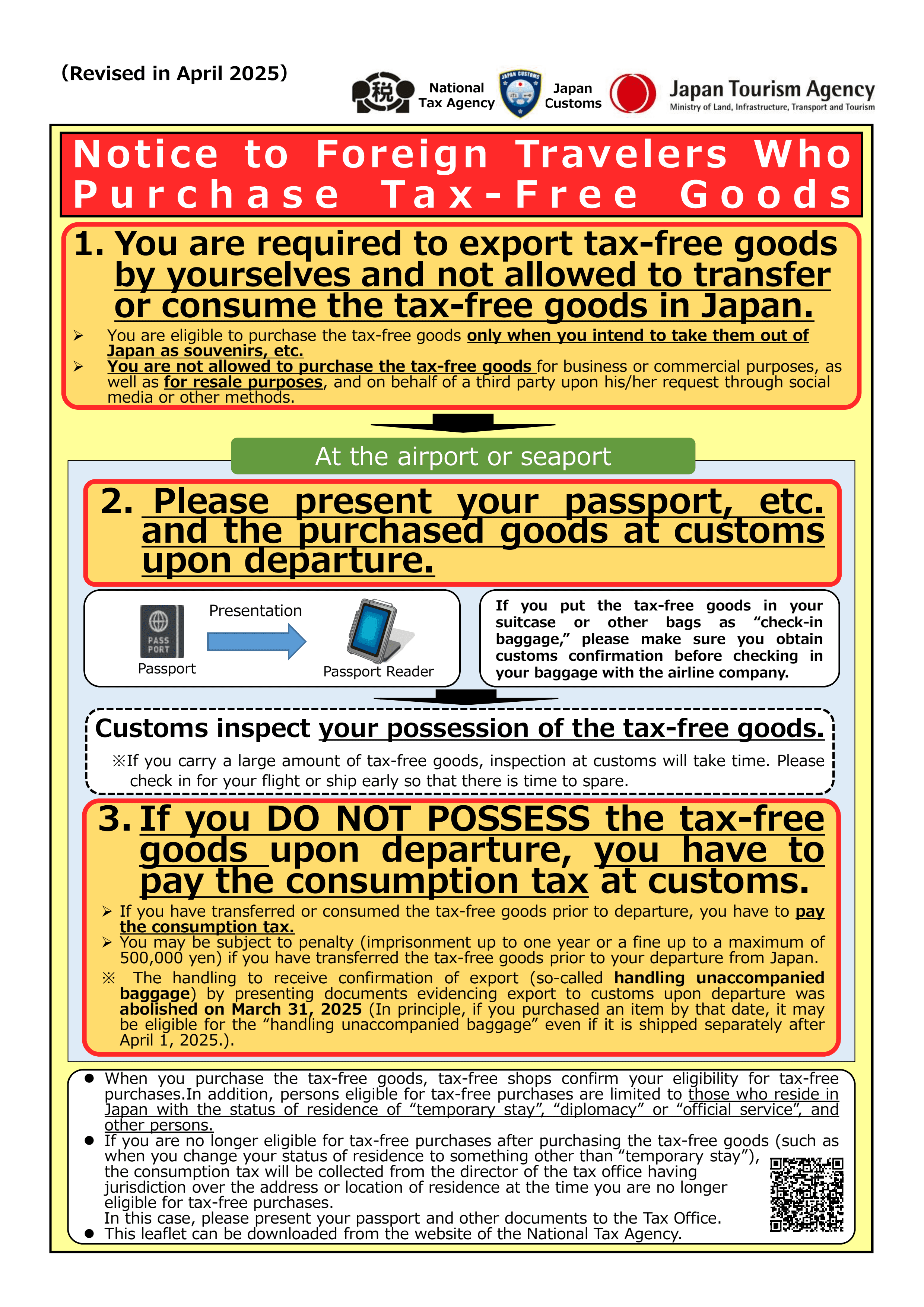 Customs tax-free declaration pamphlet